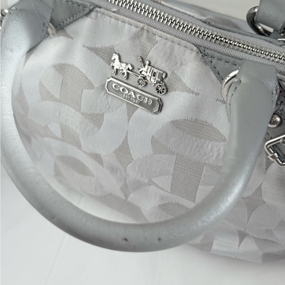 Coach Signature Gray Jacquard Satchel Bag with Leather Trim & Top Zip - Picture 7 of 16